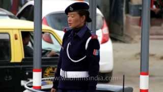 Lady traffic police cop in Kohima town, Nagaland