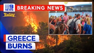 Largest ever evacuations as thousands flee Greece fires | 9 News Australia