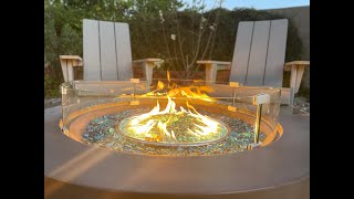 UPHA 42'' Patio Propane Gas Concrete Fire Pit Table with Wind Guard | 50000 BTU Auto-Ignition.