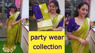 party wear  sarees 🩷  most trending collection💃saree with work blouse ✨