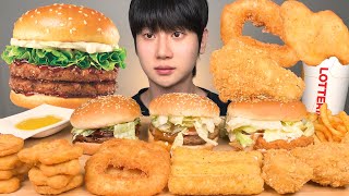 롯데리아 먹방~ 더블데리버거, 새우버거, 불고기버거, 치즈스틱, 치킨너겟, 오징어링, 양념감자튀김, 치킨 리얼사운드 ASMR Hamburger & Chicken MUKBANG