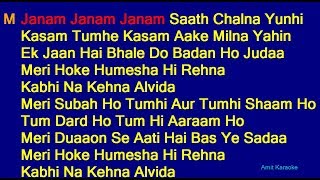 Janam Janam Janam Saath Chalna Yunhi - Arijit Singh Antara Mitra Duet Hindi Full Karaoke with Lyrics
