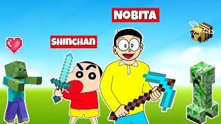 Shinchan And Nobita Going In Minecraft World | Shinchan And Nobita Game | Funny Game