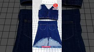 DIY Old Jeans Renovation Into Women Top And Irregular Denim Skirt Cutting And Sewing Tutorial