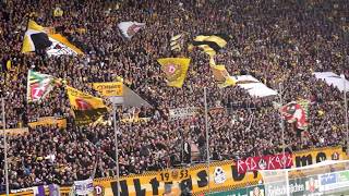 Dynamo Dresden fans chanting "Dy Dy Dy na na na mo mo mo" against Erzgebirge Aue