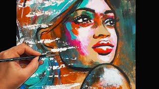 ABSTRACT ACRYLIC PAINTING TUTORIAL| Step by Step Painting DEMO | PORTRAIT