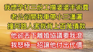 我懷孕打三份工攢婆婆手術費，老公卻開我車帶小三瀟灑，撞死路人害我背上百萬債款，他卻丟下離婚協議要我滾，我怒極一招讓他付出代價