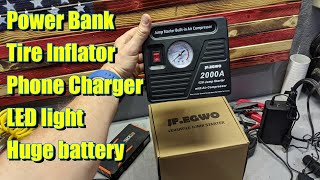 JF-EGWO, Power Bank, Tire inflator,  Phone charger, LED light, Power Bank, test and review