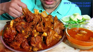 very spicy mutton handi masala curry huge rice and chicken gravy salad eating show mukbang food