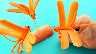 Handmade Carrot Dragonfly | Vegetable Carving Garnish | Food Decoration | Party Garnishing