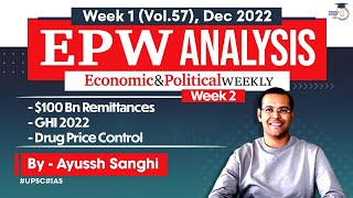 EPW - Economic \u0026 Political Weekly Analysis | Remittances, GHI , Drug Price | UPSC