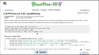 Java Practice It || 3.20 inputBirthday || method basics, parameters (Scanner)