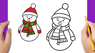 How To Draw A Cute Snowman Easy | Christmas Drawing ⛄🎅