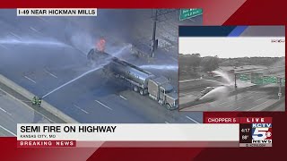 Semi-truck fire shuts down traffic on I-49