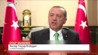 Turkish President Recep Tayyip Erdogan speaks on French television about the failed coup in Turkey