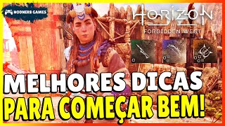 HORIZON FORBIDDEN WEST - DICAS PARA COMEÇAR BEM! (Armas, Trajes e mais coisas incríveis no começo)