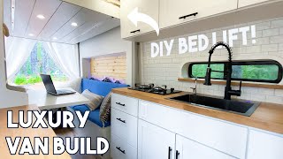 ULTIMATE STEALTH VAN TOUR! | Elevator bed + Off-Grid Living | Full-Time Luxury Tiny Home! (Van Life)