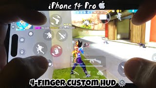 iPhone 14 Pro Free Fire: 4-Finger Custom HUD Handcam Solo vs Squad Rush Gameplay