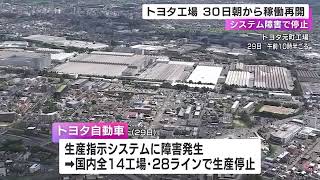 システム障害発生し停止…トヨタ自動車の国内工場 30日朝から再開へ 夕方以降に全14工場稼働予定