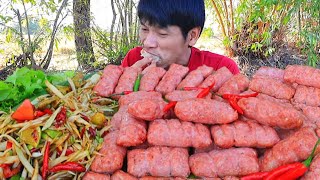 แหนมหมูแกล้มส้มตำพริกสดแซ่บคักอีหลีครับพี่น้องMUKBANG EATING SHOW/โก้อีสานพาแดก