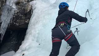 Ice climbing at the Patri cascade in Cogne, Valle Aosta.