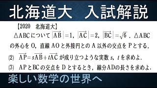 ＃325　2020北海道大　数学B　平面ベクトル【数検1級/準1級/中学数学/高校数学/数学教育】JJMO JMO IMO  Math Olympiad Problems