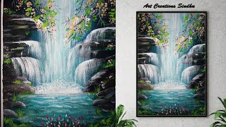 Easy Waterfall Acrylic Painting for beginners/Easy Waterfall Landscape step by step