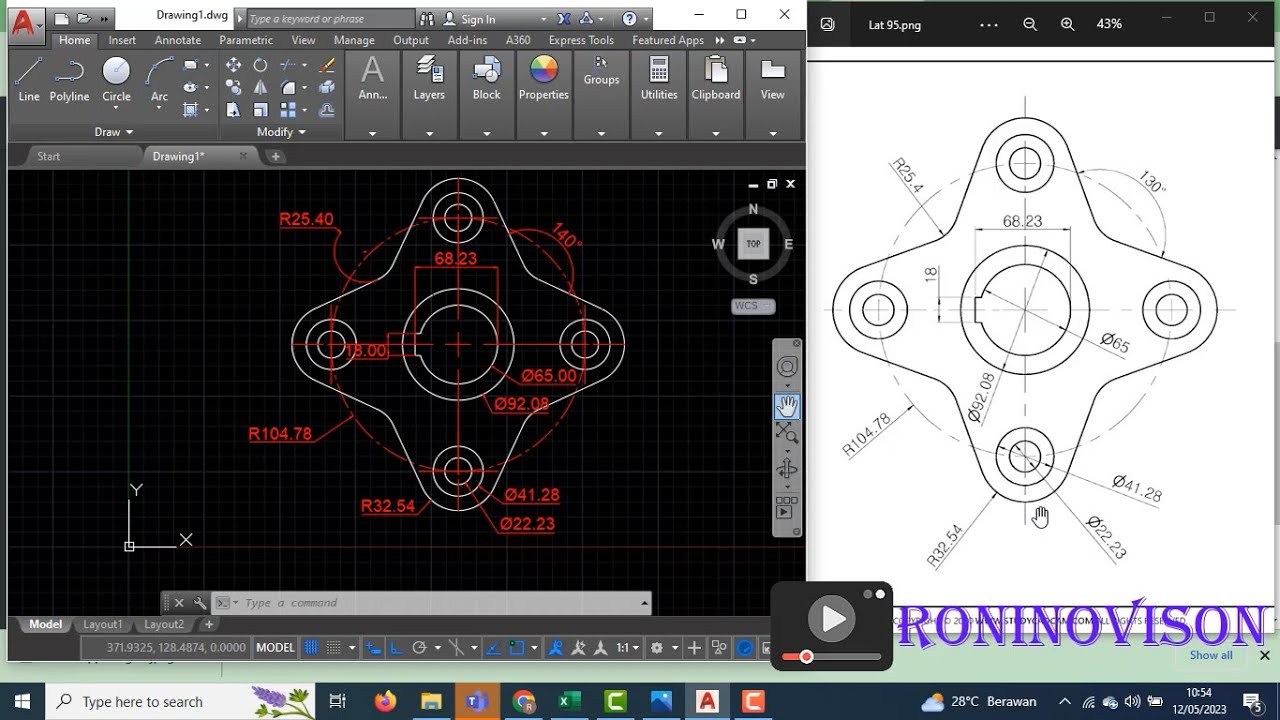 AutoCAD Tutorial Exercise 95 (Latihan AutoCAD 95) - YouTube