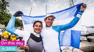 On This Day | Santiago Lange and Cecilia Carranza Saroli win Nacra 17 gold at the Rio 2016 Olympics