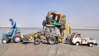 Muddy Auto Rickshaw And Tractor Help Jcb And Water Jump Muddy Cleaning  Tractor Video  Mud Toys4