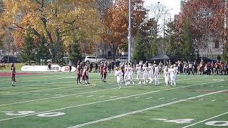 Concordia Stingers' Dawson Pierre intercepts Laval Rouge et Or QB Arnaud Desjardins in the end zone