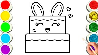 Cute 💕 Cake Drawing, Painting and Coloring for children| How to Draw Cute Cake Easy