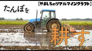 puddling rice paddies with a tractor in New Holland.Japanese agriculture and machinery.