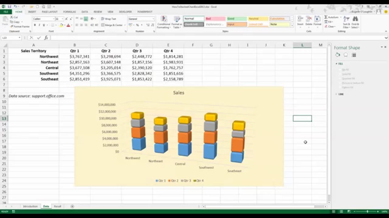 How To... Create And Modify A Stacked Bar Chart In Excel 2013 - YouTube