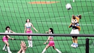 ＜2018.5.20楽天戦＞ネットに阻まれ、観客席まで届かなかったファイターズガールによるキッズチャレンジバズーカタイム