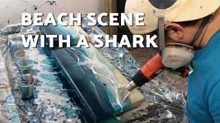 RESIN BEACH SCENE with a shark and smaller piece with seashells - how to resin painting time lapse