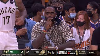 LeBron James is courtside at the NBA Finals | Bucks vs Suns Game 5