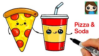 How to Draw Pizza Slice and Soda Cup | Cute Combo Food Art