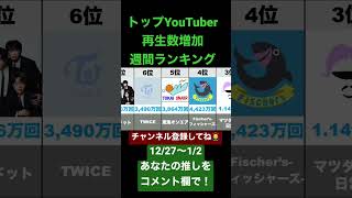 国内トップYouTuber登録者増加週間ランキング（2021/12/27〜2022/1/2）#ランキング#さがわ#じゅんや#マツダ家の日常#フィッシャーズ#東海オンエア#TWICE#コムドット