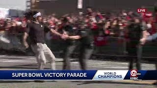 Isiah Pacheco runs angry during Super Bowl parade