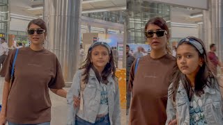 Manchu Lakshmi With Daughter Snapped at Hyderabad Airport | Manchu Lakshmi Hyderabad Airport Look