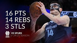 Zach Edey 16 pts 14 rebs 3 stls vs Spurs 24/25 season