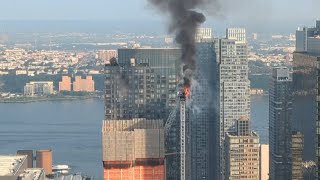 Dramatic Footage of Crane Catching Fire and Collapsing in New York City