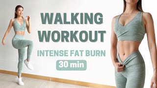 30 MIN WALKING CARDIO WORKOUT | Intense  Body Fat Burn at Home ~ Emi