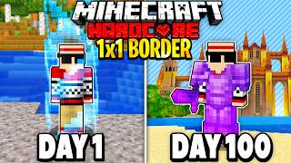 I Survived 100 Days in a 1X1 BORDER on Hardcore Minecraft!