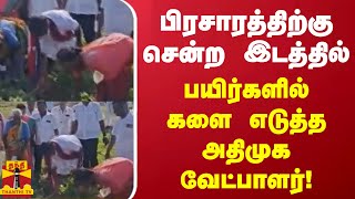 பிரசாரத்திற்கு சென்ற இடத்தில் பயிர்களில் களை எடுத்த அதிமுக வேட்பாளர்!