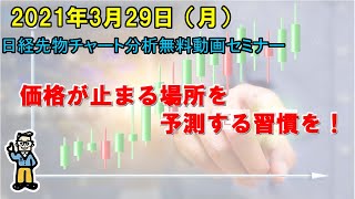 価格が止まる場所を予測する習慣を！ 2021年3月29日（月）　日経先物チャート分析無料動画セミナー