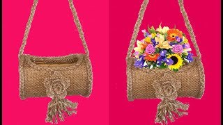 DIY Wall Hanging Flower Vase with Jute || Flower pot Using Jute & Rope || Wall Decor Jute Craft Idea