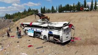 Balıkesir’de 15 kişiye mezar olan otobüs ve kaza yeri drone ile görüntülendi