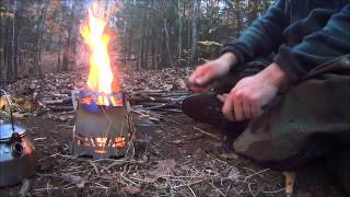 Igniting a Core Ti 4 wood stove using Flint and Steel.